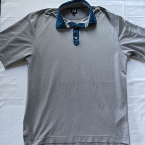 Footjoy FJ Polo Shirt Mens Large Gray Teal Solid Golf Athletic Short Sleeve